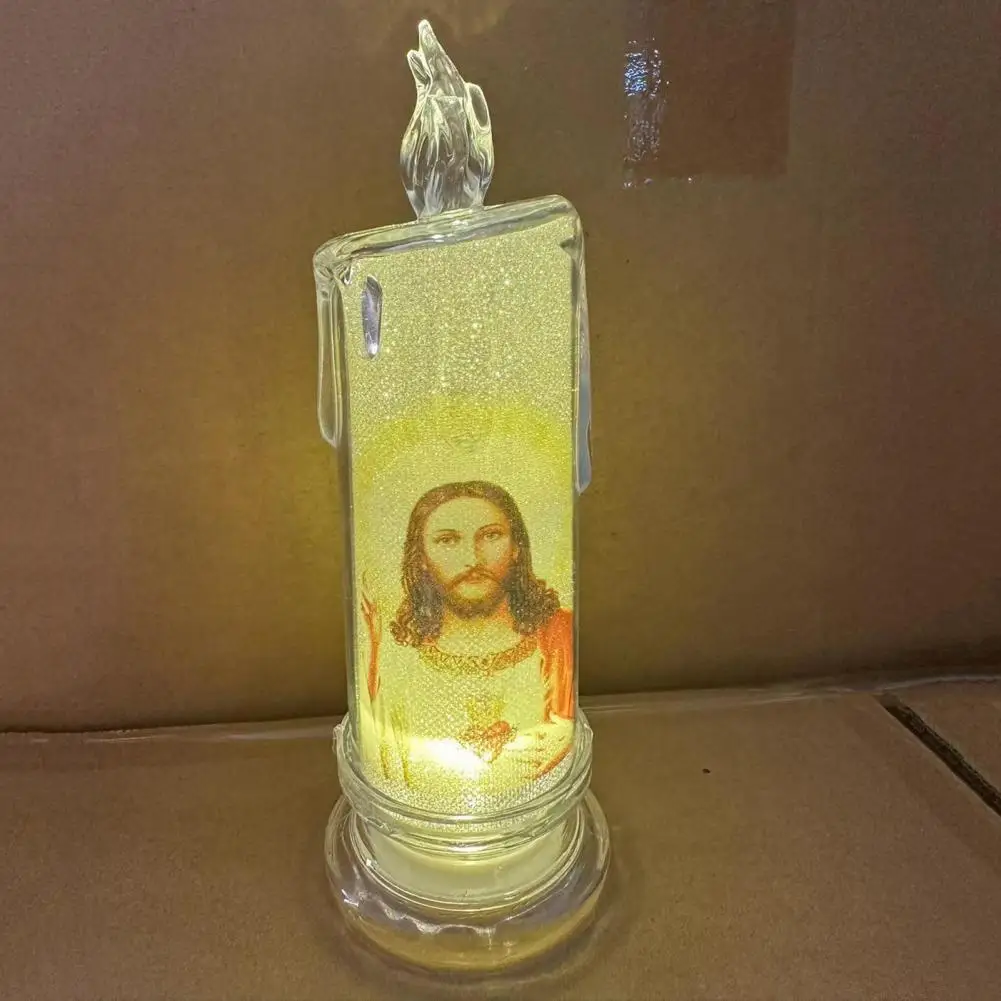 2025 LED Flameless Prayer Candles Flickering Fake Candle Jesus Devotional Prayer Candle Light Religious Tea Lights Decoration