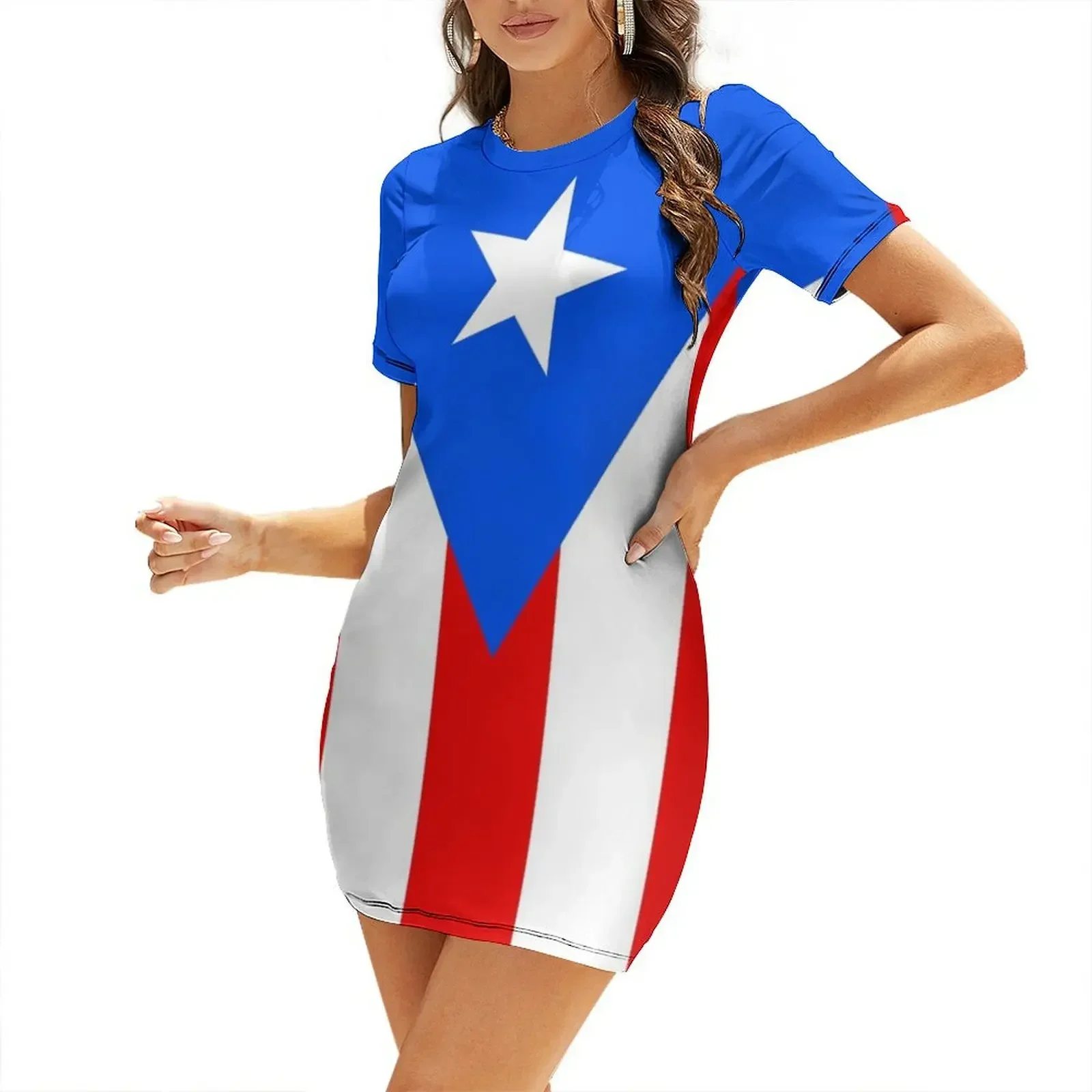 

Puerto Rico Flag Duvet Bedspread Short-Sleeved Dress Bridesmaid dress woman luxury dress Women's summer