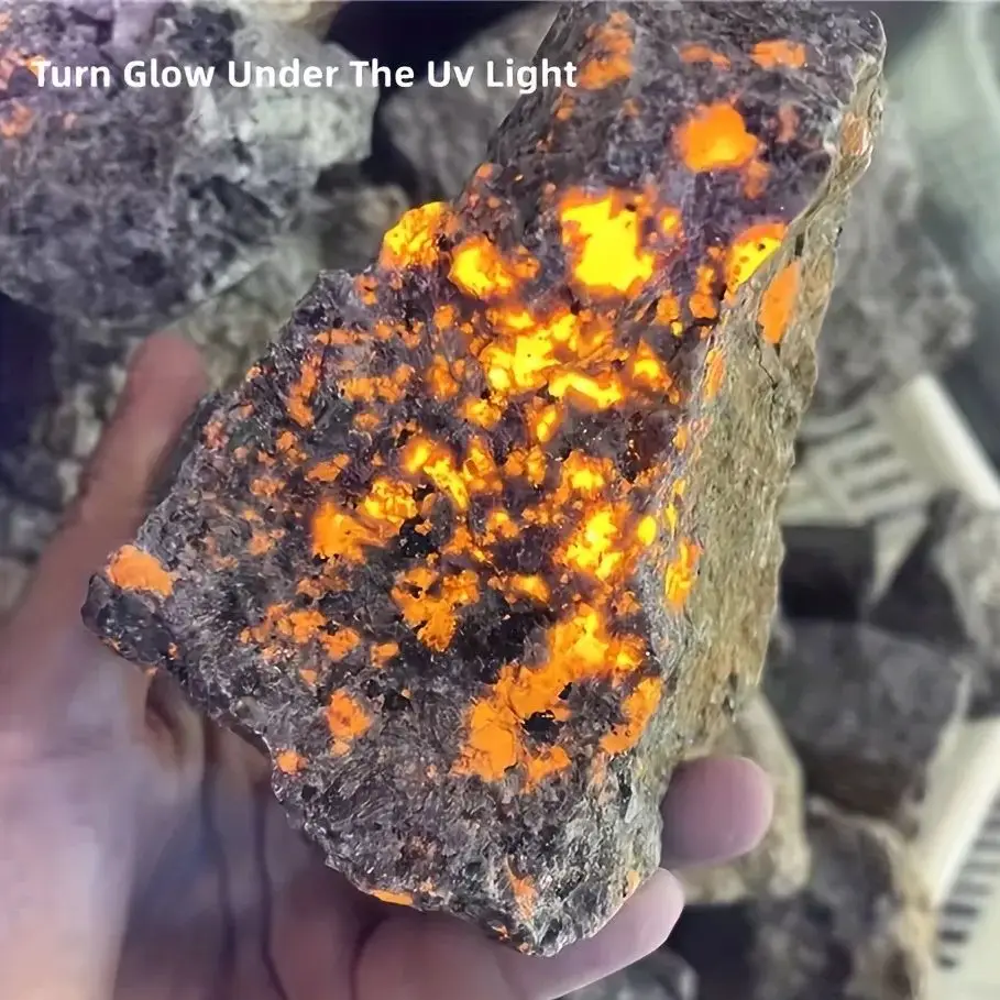Natural Yooperlite Stone Irregular Unpolished Flame Stone Raw Rock Crystal UV Glow Rough Quartz for Home Decoration