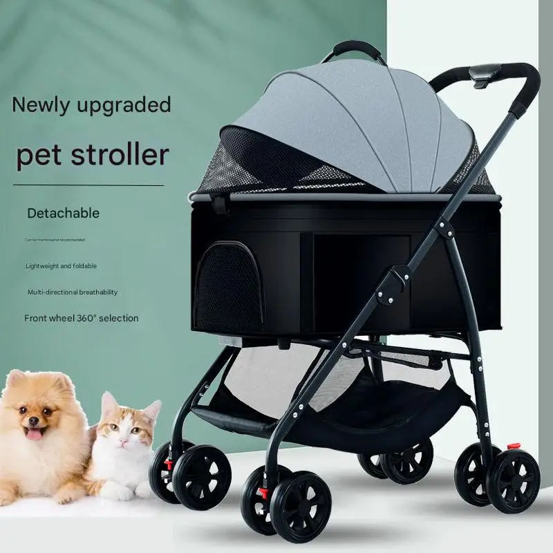 Collapsible Pet Travel Carrier Breathable 4 Wheel Pet Stroller for Cat Dog Bag Sleeping with Storage Basket