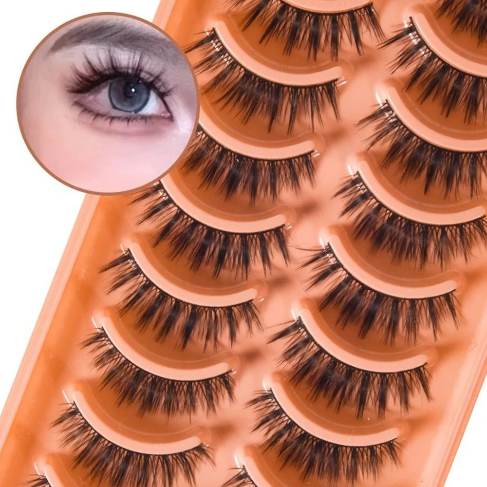 10Pairs 3D Mink False Eyelashes HandMade Thick Volume Manga Lashes Soft Fluffy Natural Look Cosplay Lashes Eye Lash Extension