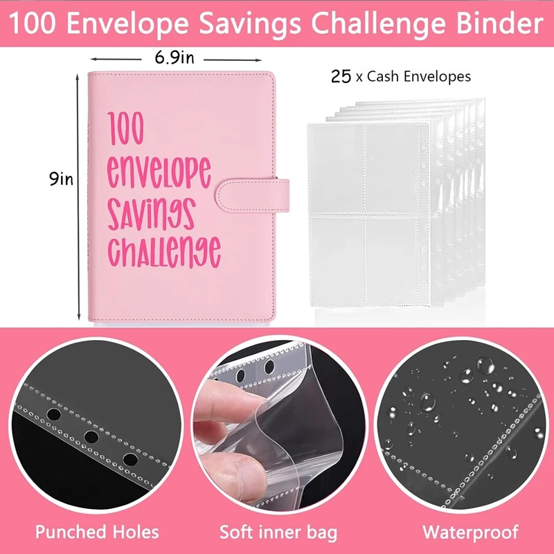 Top-Money Saving Binder, Envelope Savings Challenge Book, Envelope Challenge Binder, 100 Envelope Savings Challenge