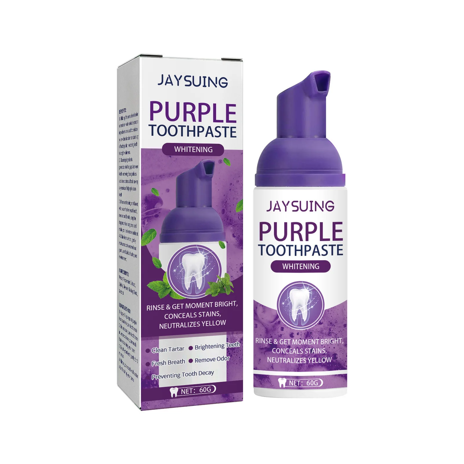 Teeth White-ning Purple Toothpaste Refreshing Breath Teeth Foam Cleaning Mousse Brightening Reduce Yellowing Colour Corrector