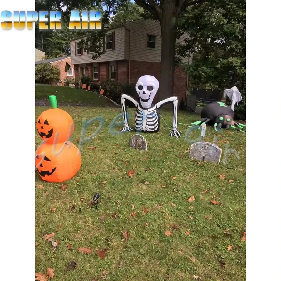 Décoration de célébration d'Halloween, squelette gonflable de 5,5 pieds de long, brise-sol gonflable LED pour fête dans le jardin