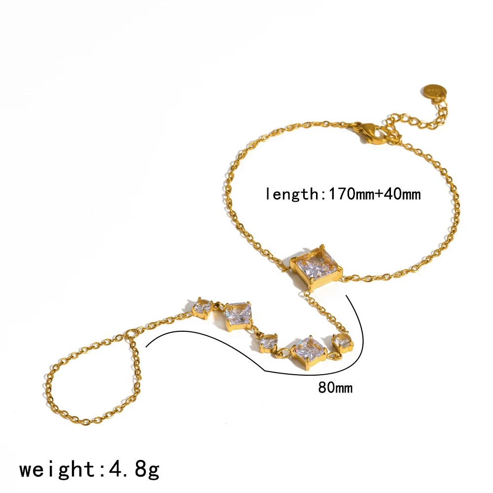 Exquisites großes Zirkonia-Fingerarmband, 18K vergoldeter Edelstahl, wasserdicht, Handrückenkette, Schmuckgeschenk – Detail 5