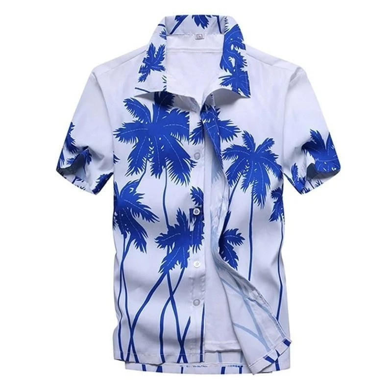 Blusa con estampado 3d de árbol de flores para hombre, camisa hawaiana de manga corta con botones abiertos para vacaciones y playa, moda Popular para adolescentes