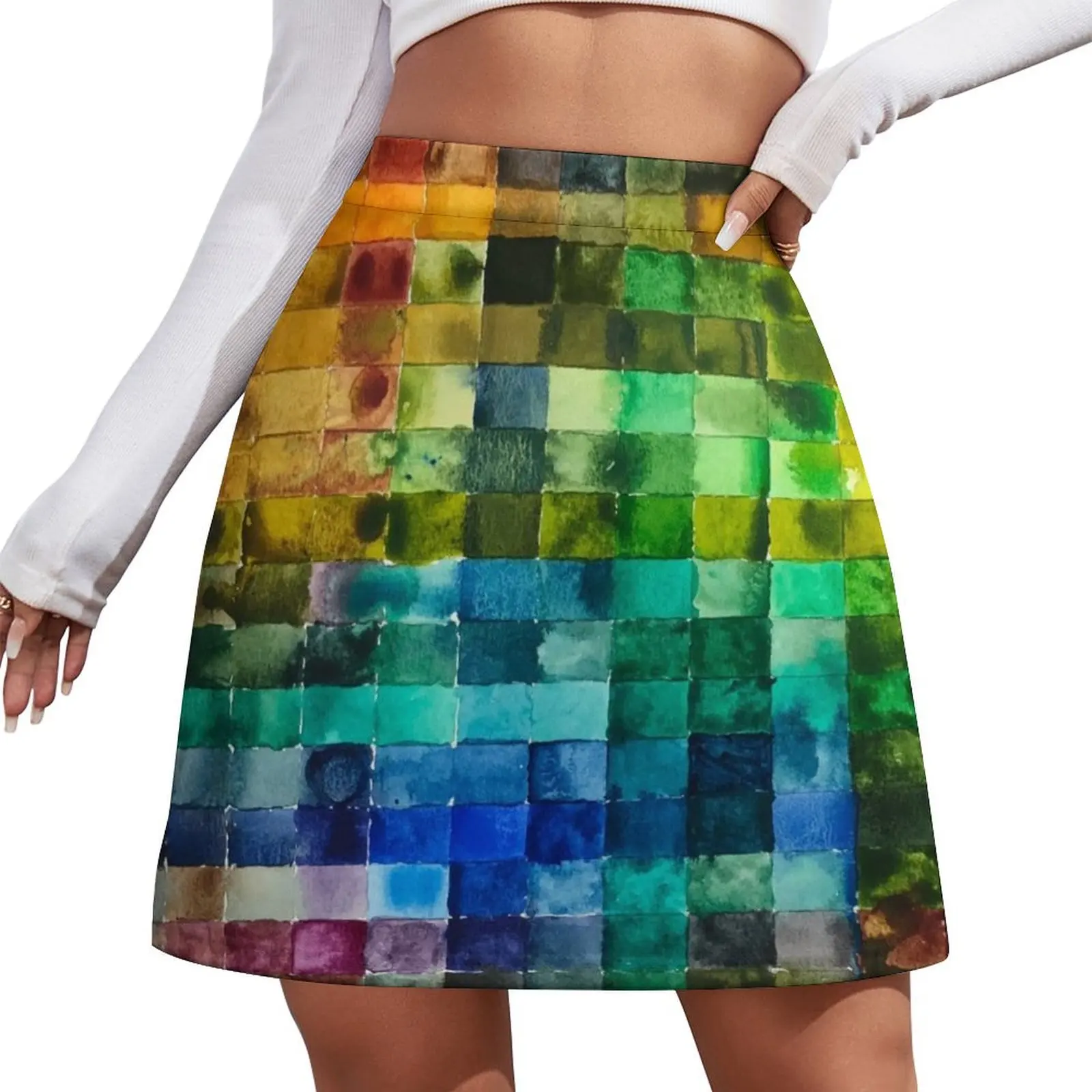 

Rainbow Mosaic Mini Skirt mini skirt night club outfit Women's summer skirt fairy core Mini