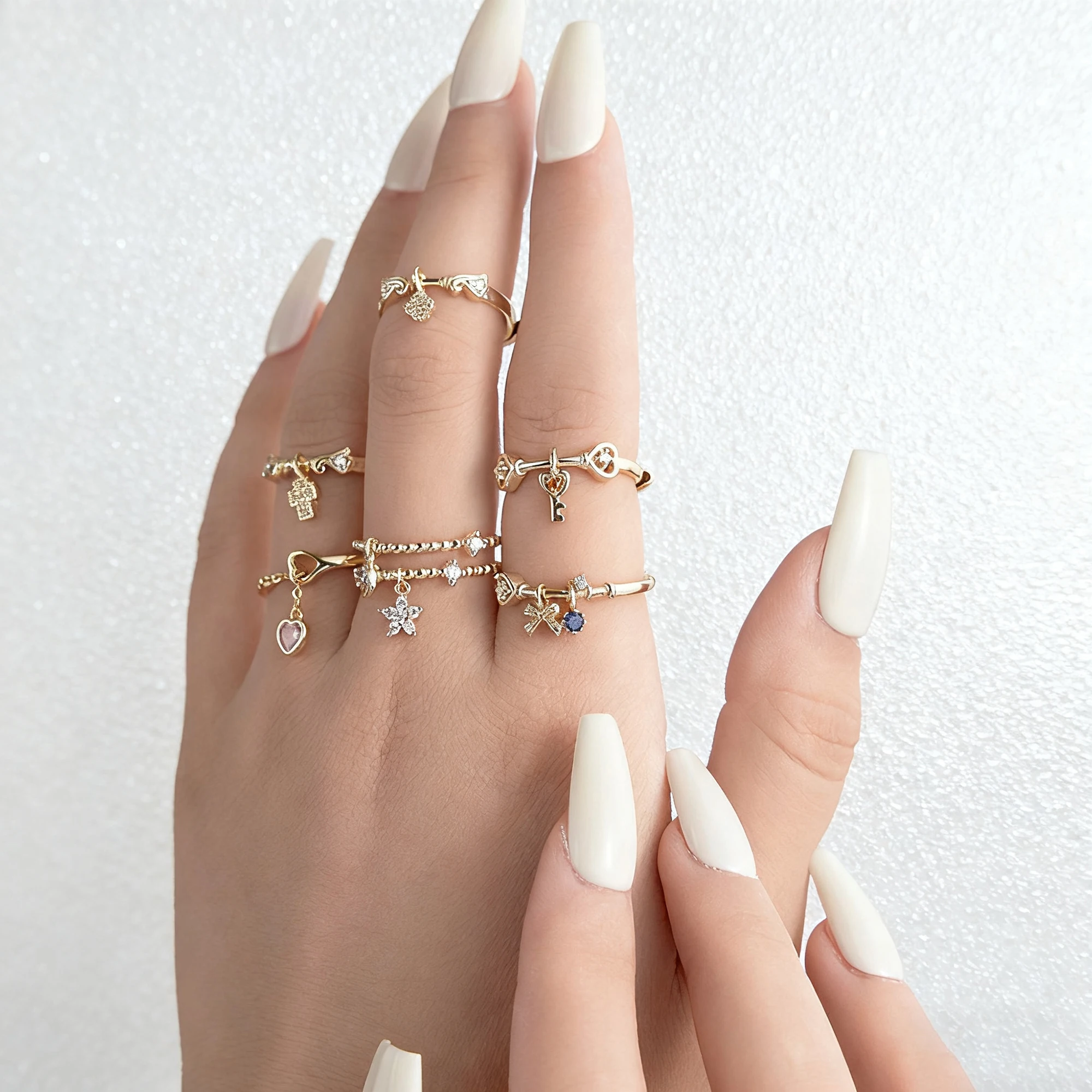 

Серебряное открытое кольцо Effie Queen S925 с декоративным ключом 4A CZ, дизайн сердца, звезды, креста и бабочки, различные стили, подарок на выбор SR332