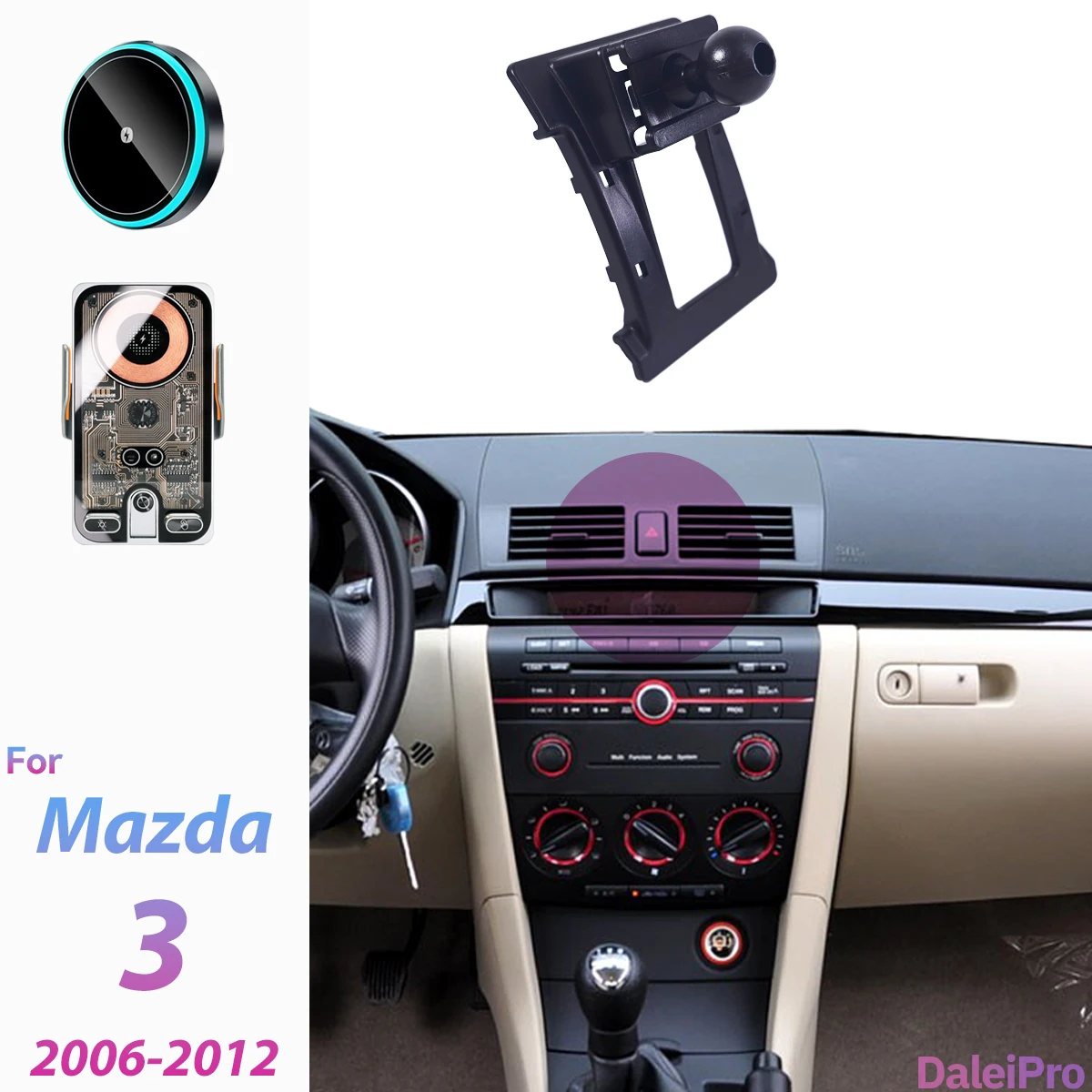 For 2006-2012 Mazda 3 Mazda M3 Car Phone Holder Wireless Charger Magsafe Holder Auto Clamping Strong Magnet Car Accessories