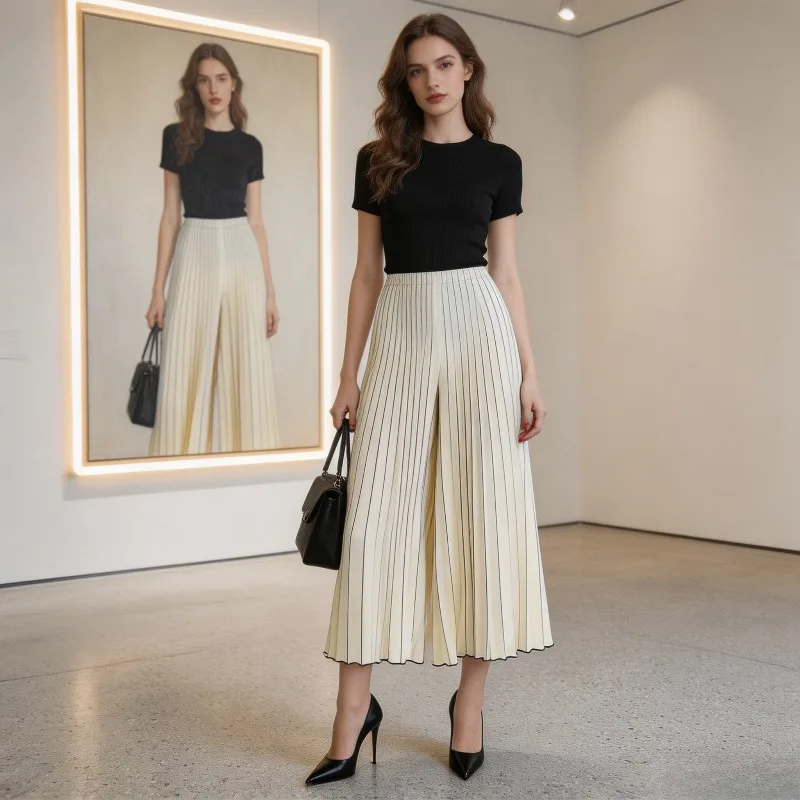 

Miyake Pleated New 2026 Pants Wide Leg Summer High Waist Versatile Loose Draped Vertical Pleated Fashion Casual Pants for Women