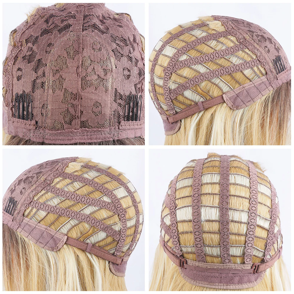 Parrucca sintetica ondulata/capelli lisci Ombre marrone dorato di alto livello, soffice e resistente al calore, adatta per le feste quotidiane delle donne