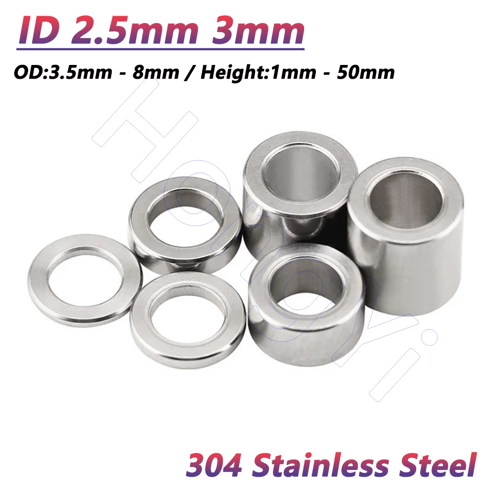 304 Stainless Steel Round Hollow Spacer Sleeve ID 2.5/3mm Unthreaded Standoff Bushing Washer Gasket OD 3.5-8mm
