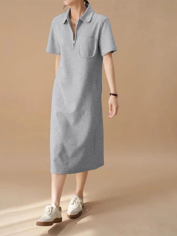 Col en pur coton Dr T-shirt mi-long décontracté pour femme Dr Or Sve longueur genou coupe ample grande taille Dr