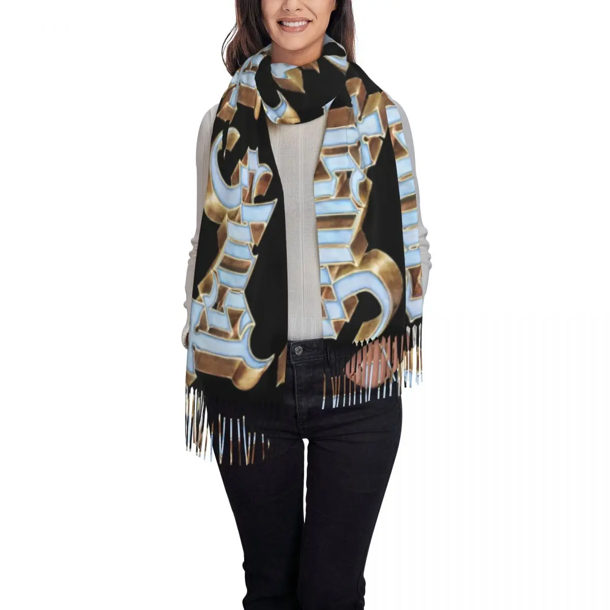 Women Scarf Warm Soft Metal Rock Band Ghost Scarves Wraps with Tassel Shawls and Wrap Winter Bufanda Mujer Halloween