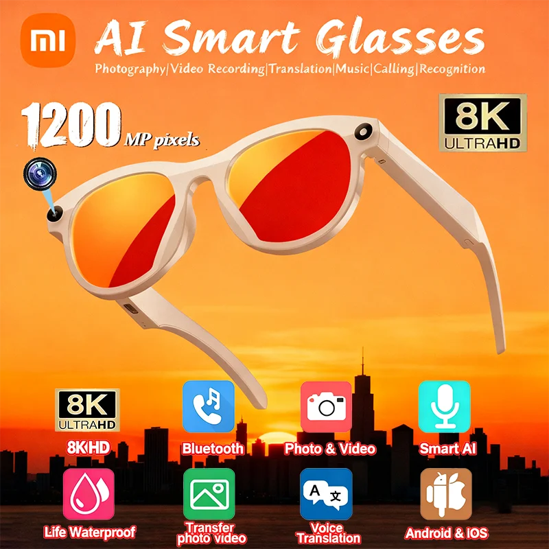 Xiaomi 8K HD AI Smart Camera Bril Vertaling Camera Bril Multifunctionele Bluetooth Bellen Voice Assistant Muziekspeler