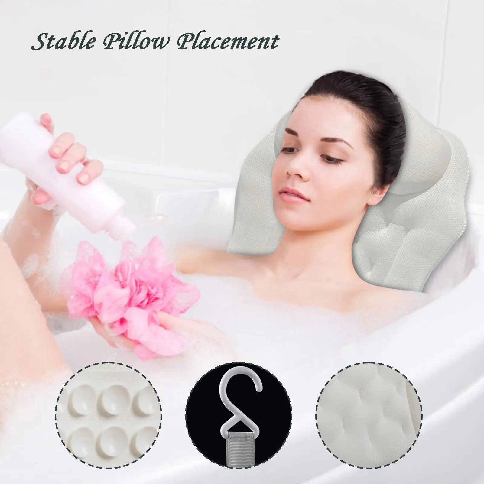

Подушка для ванны 4D подушка для головы ванны с присоской подголовник поддержка релаксации для ежедневного дома ванная комната замачивание спа