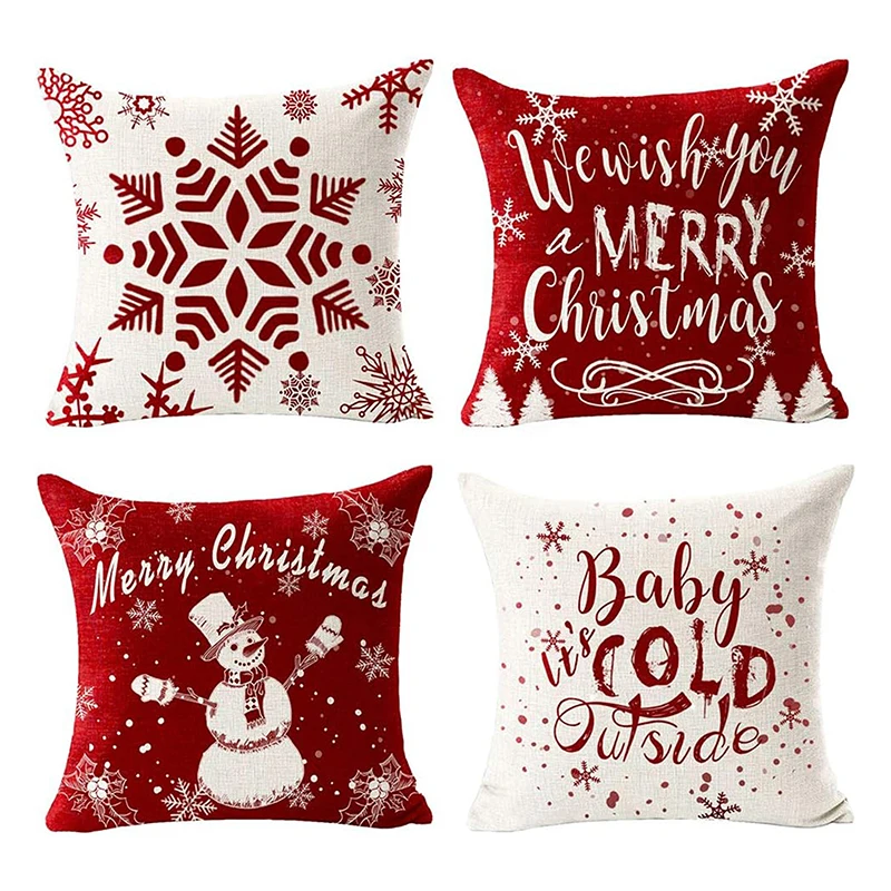 Christmas Throw Pillow Cover Set Holiday Cushion Pillow Case Soft Pillow Protector for Home Farmhouse Sofa Decorations