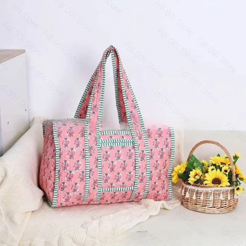 Multicolor Vintage Lightweight Quilted Tote Bag Large Capacity Shoulder Crossbody Bag Daily Casual Handbag