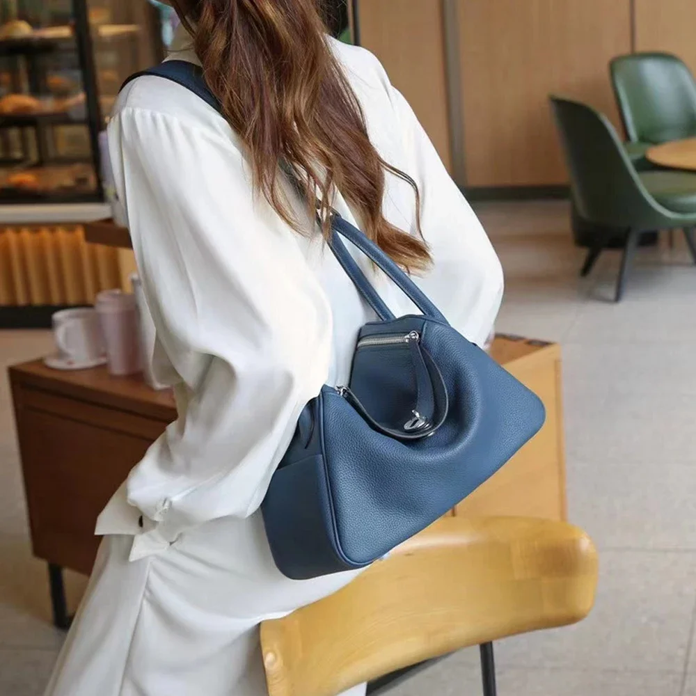 100% bolso Lindi de cuero genuino para mujer, bolso de hombro grande para mujer, bolso lateral bonito para mujer, bolsos de lujo