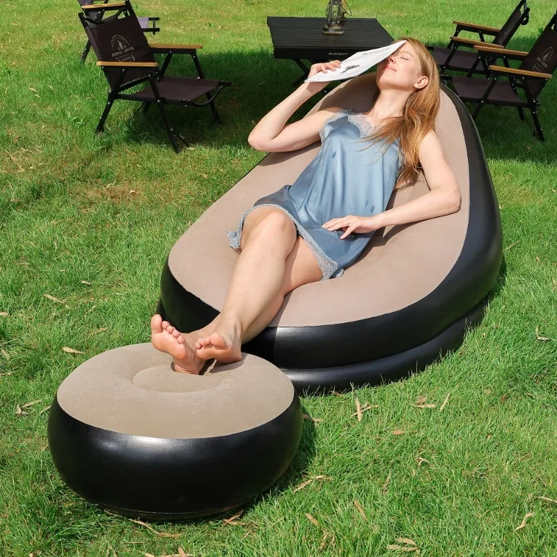 New Inflatable Sofa with Foot Pads Lazy Sofa Flocking Bed Outdoor Furniture Convenient