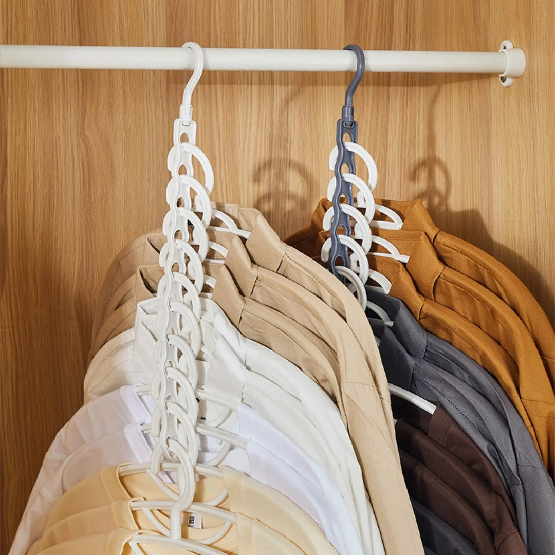 Platzsparender, drehbarer Mehrschicht-Kleiderbügel-Organizer, 10-Fächer-Aufbewahrungsregal für Kleiderschrank, Balkon-Trocknung & Kleideraufhängung