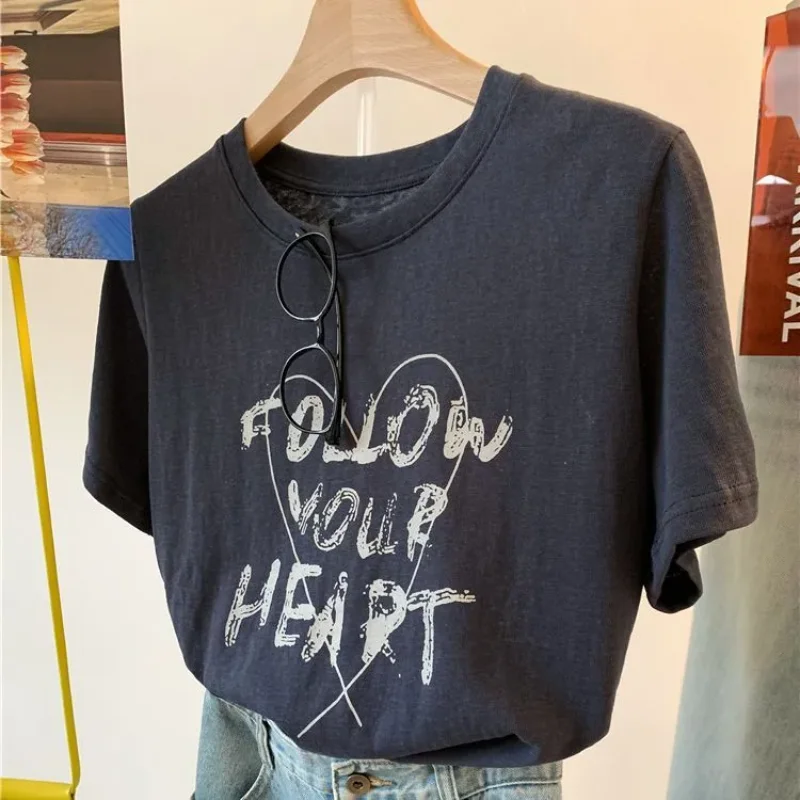 Women Snowflake Cotton T Shirt Heart Letter Print Loose Casual Short Sleeve Basic Tee
