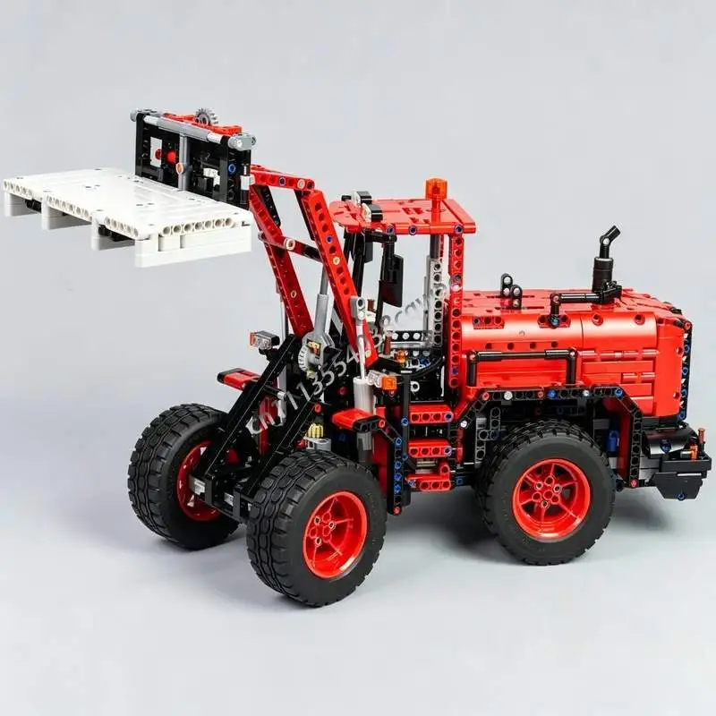 1786 PCS Red Wheel Loader Engineering Vehicle Model MOC Custom Puzzle DIY Assembly Building Blocks Technical Toy Display Gifts