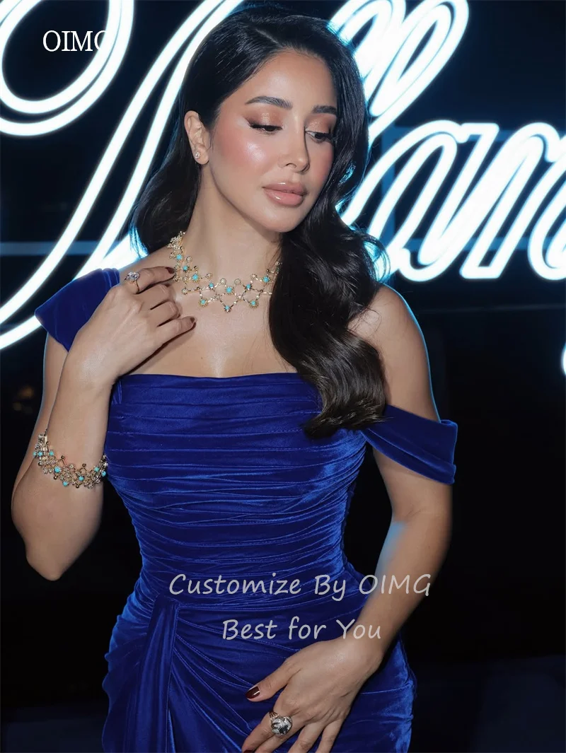 فستان سهرة OIMG Velvet باللون الأزرق الملكي حورية البحر بدون ظهر مطوي للحفلات بطول الأرض جاهز للحفلات حسب الطلب #2