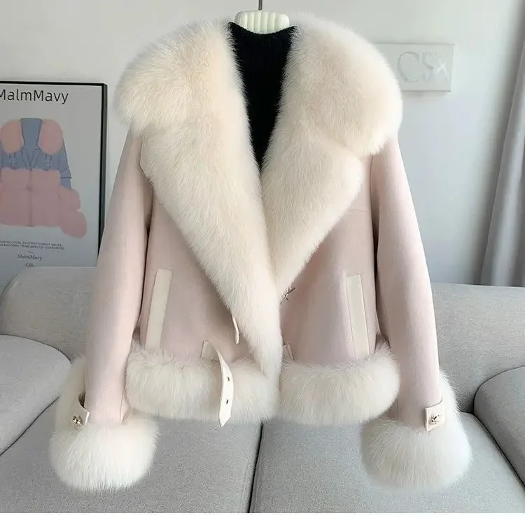 Women Purple Thick Faux Fur Jacket Colorblock Autumn Winter Maxi Coat Long Warm Luxury Belt Fur Parkas Bontjas Furry Outerwear