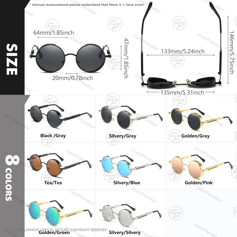 CoolPandas Vintage Steampunk Round Sunglasses Polarized Men Classic Retro Mirror Lens Glasses For Women Trendy Shades Unisex