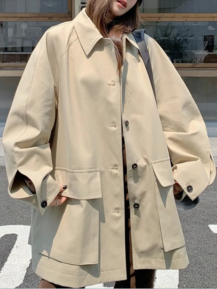 ZMEENNA ベージュ ミッドレングス ジャケット 女性用 ノッチカラー ボタン留め スタイリッシュ アウター フラップポケット ZM4142