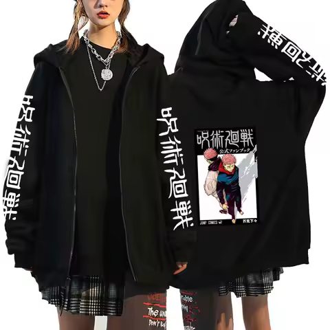 New Anime Jujutsu Kaisen Gojo Satoru Anime Hoodie Zip Up Hoodies Sweatshirts Itadori Yuji Graphic Cartoon Zipper Jackets Coats