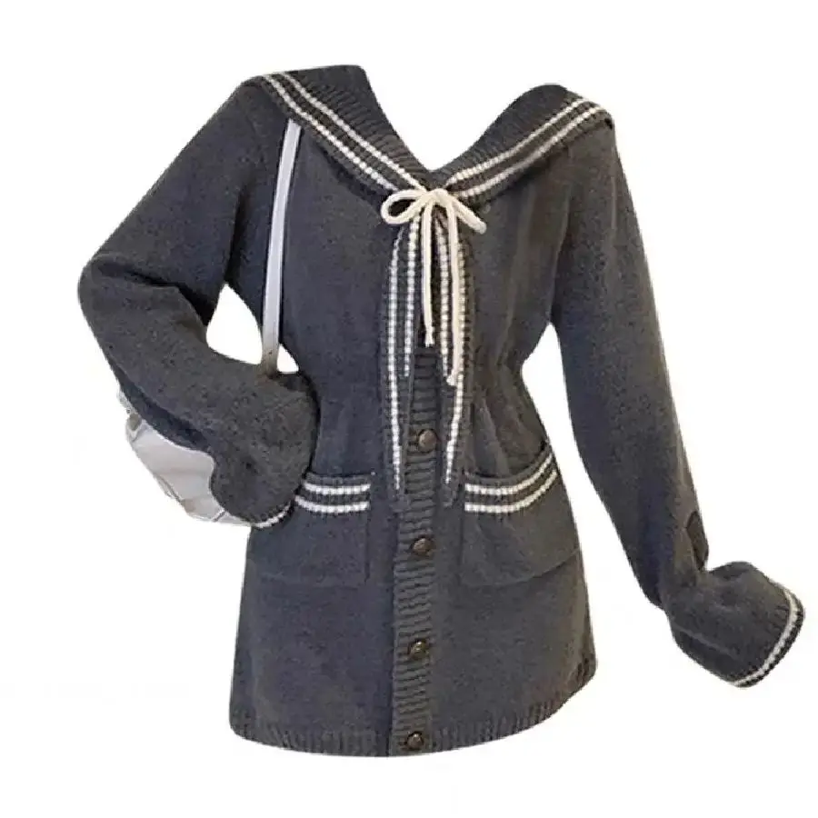 

Japan Sweet College Style Navy Collar Gray Knitted Dress Women'S Spring Autumn And Winter Waist Slimming Sweater Skirt