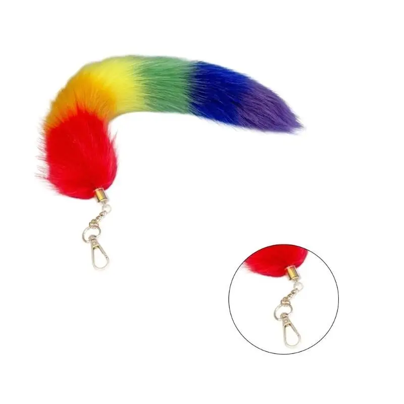 31BB Faux Squirrel Tail Bag Keychain Soft Stuffed Animal Tails Keyring Hook Pendant