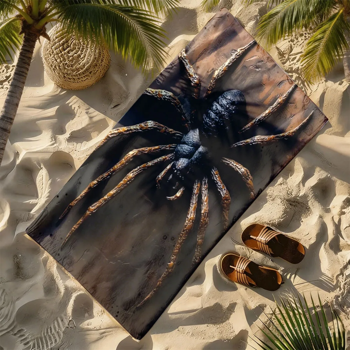 Dark Giant Spider Theme polyester microfiber beach towel is highly absorbent, suitable for swimming and beach outings