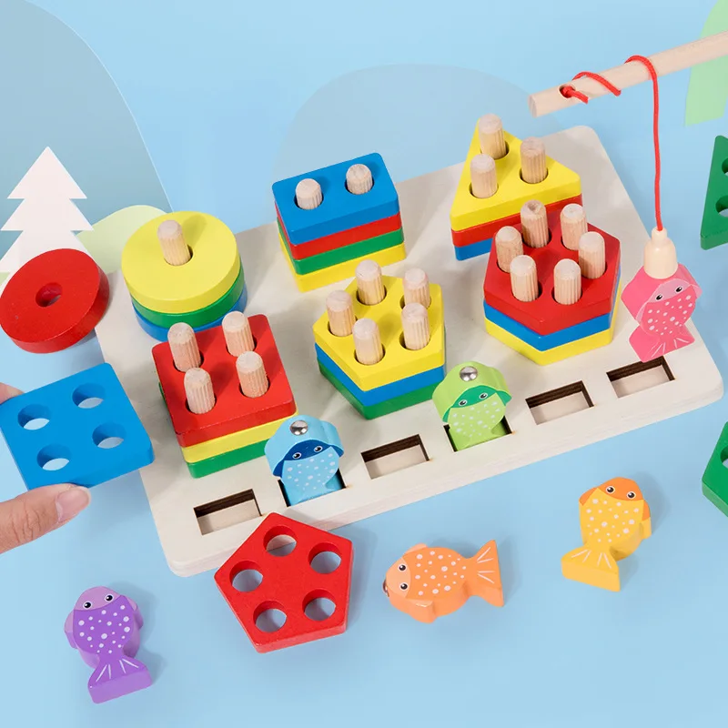 Children's educational toys magnetic fishing games wooden alphanumeric cognitive fishing toys kindergarten parent-child game