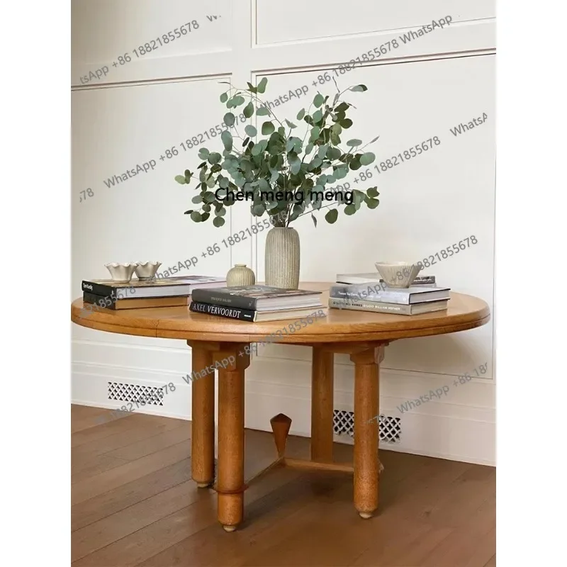 

Household high-end solid wood dining table, retro round table retractable