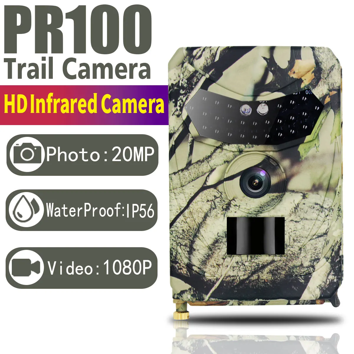 

1Pcs 20MP HD 1080P Video Recroder Trail Camera Outdoor Waterproof IP56 Infrared Trigger Wide Life Surveillance Hunting Camera