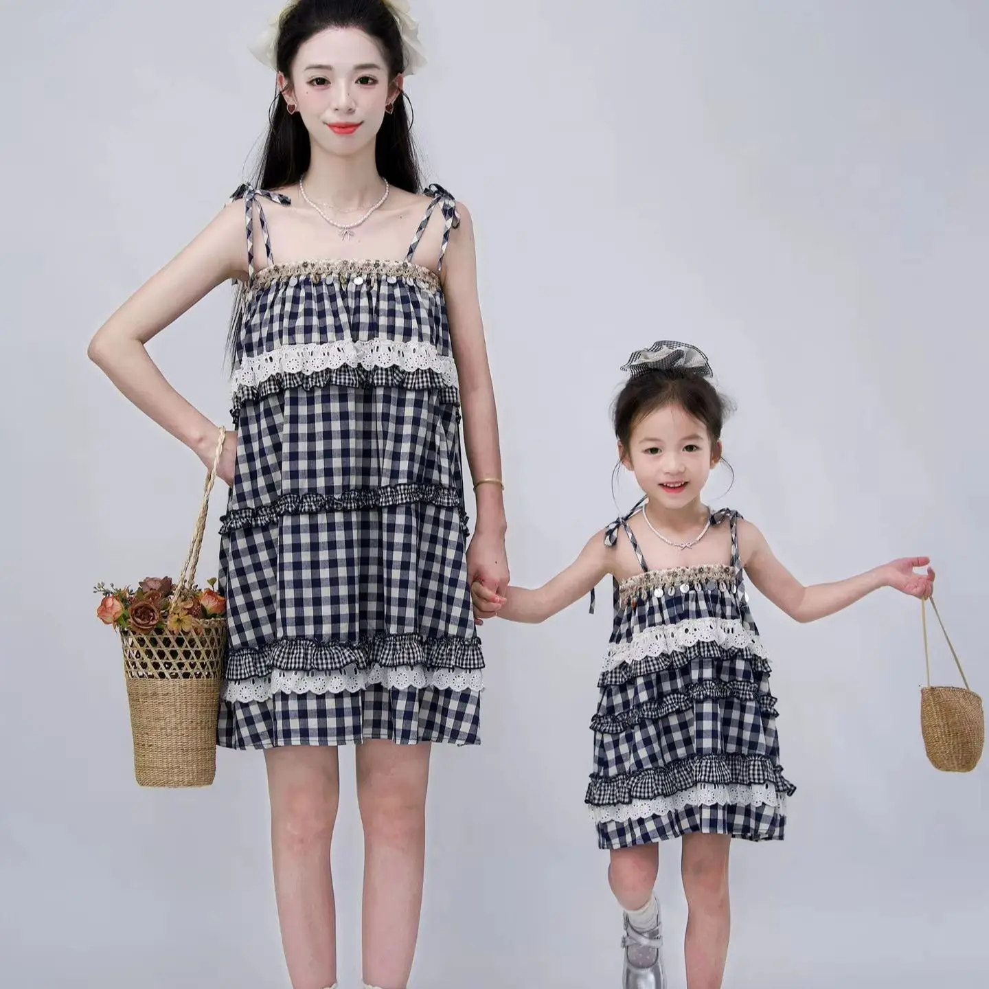 family outfits matching grid tutu mother and daughter matching outfit mom daughter couple tee Family clothes girl outfits