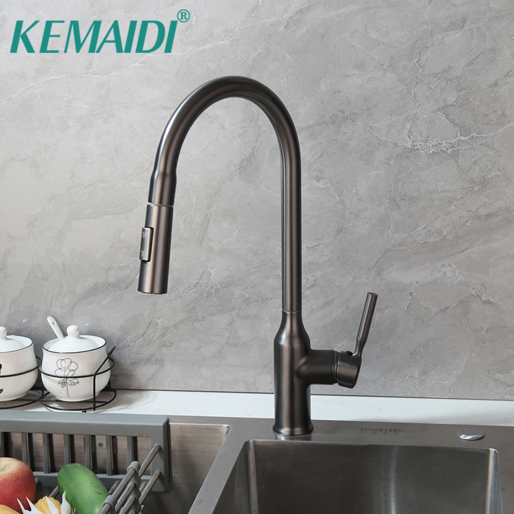 

KEMAIDI Grey Spring Kitchen Faucets Pull Down Sprayer Kitchen Faucet Single Handle Water Mixer Tap 360 Rotation Crane