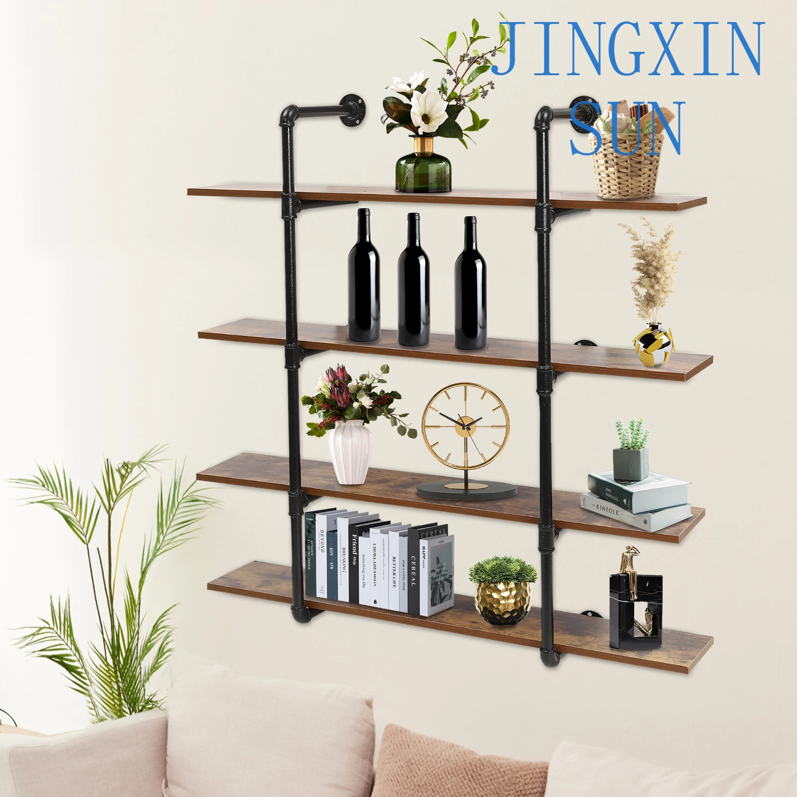 Hanging Glass Holder Wine Bottles Rack Real Wood Book Shelves Wall Shelf Unit Bookshelf Home Kitchen Wine Cellar
