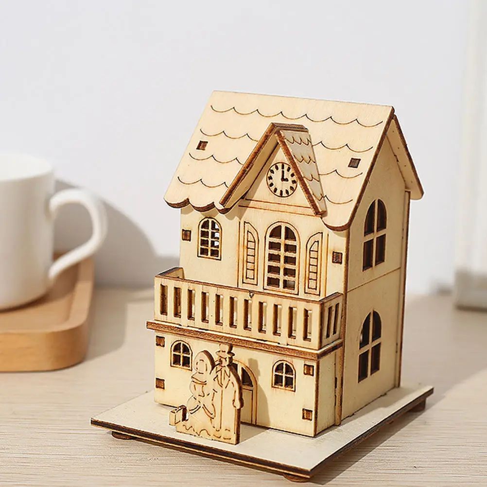 

2 Pcs Christmas Ornament Glowing Cabin Decorations Indoor Lighted House Ornaments Desktop Shine Khaki