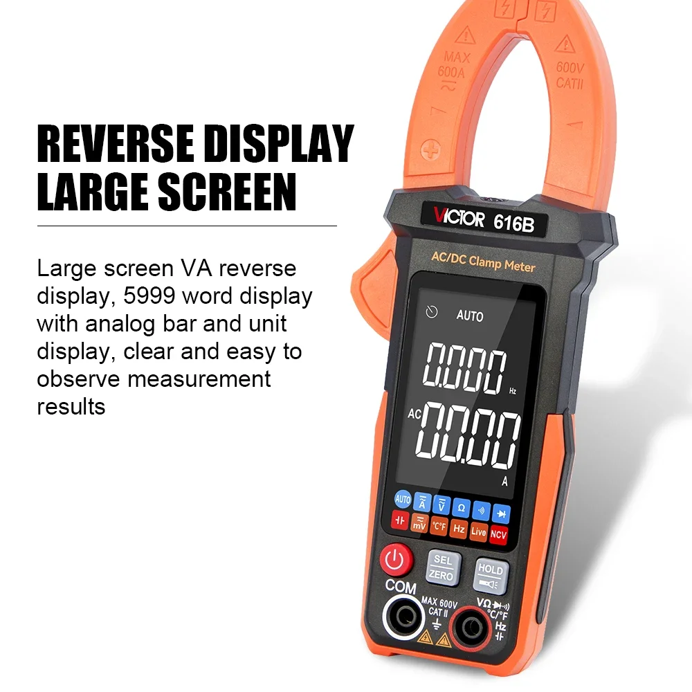 Victor DIgital Clamp Meter Mini Big Screen Reverse 6000 Count Ohm Capacitance Frequency Temp Full Function Clamp Meter