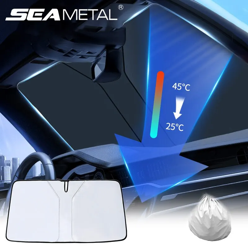 SEAMETAL Car Windshield Sun Visor Foldable Sun Shade Cover Front Window Sunshade Interior Cooling UV Protection Curtains for Car