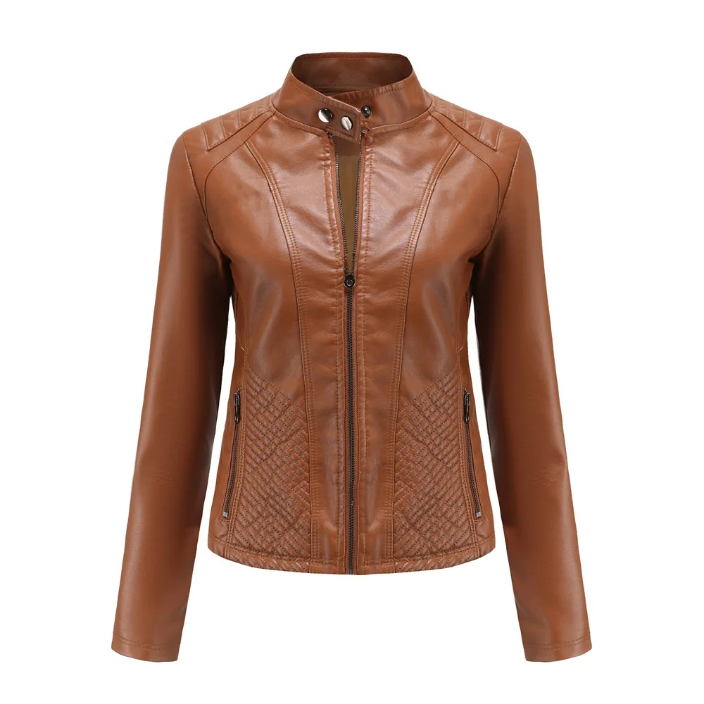 Leather Jaet Motorcycle Casual Trendy Simple Autumn Winter Leather Coat Women's Faion ort Zipper Sve Long Body Fit