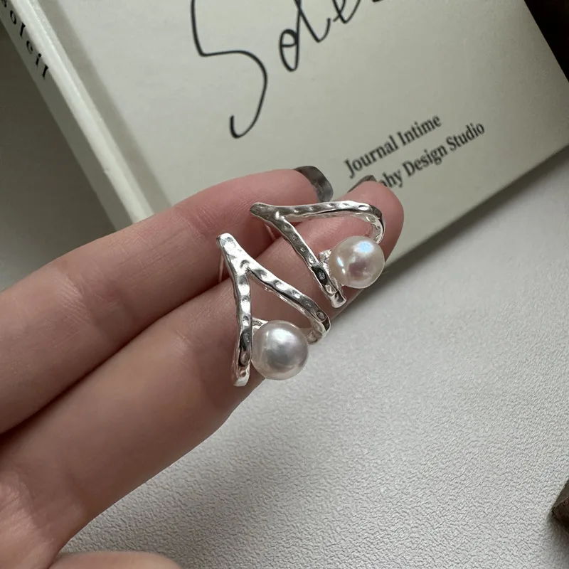 

S925 Sterling Silver Korean Style Trendy Design Pearl Earrings Simple Ear Jewelry