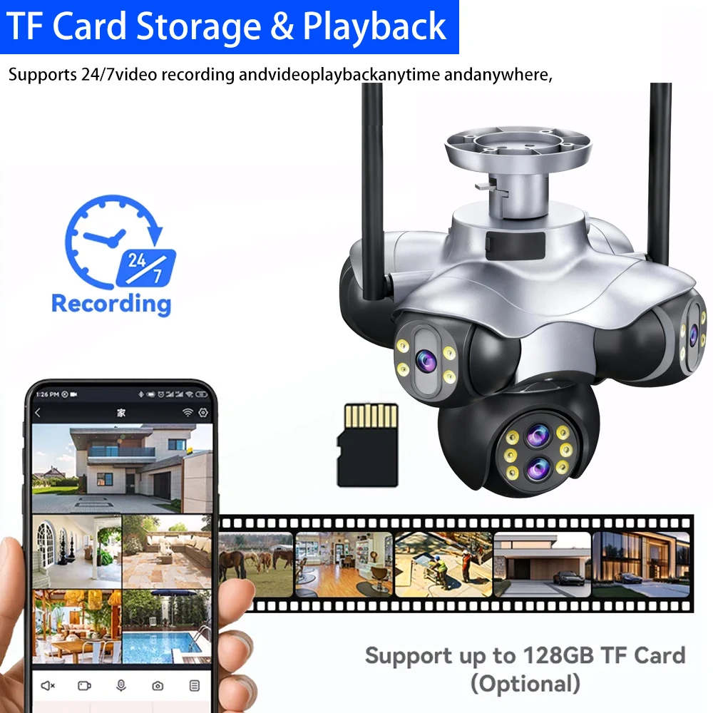 Kamera IP CCTV z pięcioma ekranami, 30 MP, 10-krotny zoom, WiFi, sześć obiektywów, kamera IP do monitoringu bezpieczeństwa 15K, monitoring wideo 720 °   Kamera bezpieczeństwa PTZ do domu