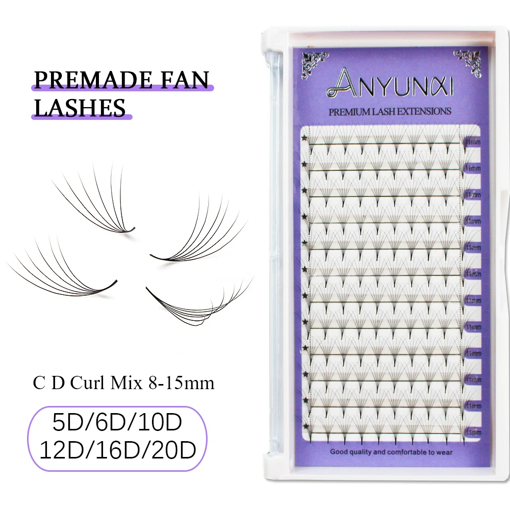 Premade Volume Fan Lashes, Falso Extensão dos Cílios, Sharp Narrow Stem, Cluster russo, 5D, 6D, 10D, 12D, 16D, 20D