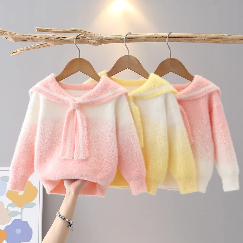 

Girls Knitted Sweater Autumn Winter Warm Long Sleeved Tops Round Neck Pullover Comfortable Base Layer Children Clothing 4-12Y