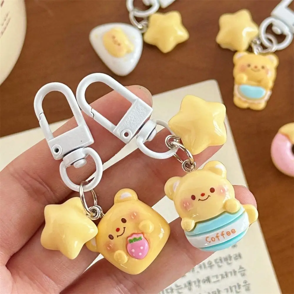 Delicate Cute Star Butter Bear Keychain Fashion Cartoon Little Bear Keyring Creative Donut Car Key Ring Women